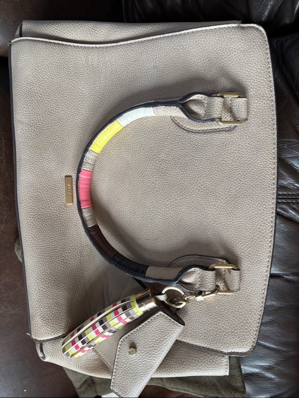 Aldo Taupe Satchel with Multicolor Wrapped Handle